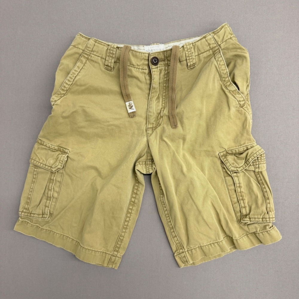 Aeropostale Mens Khaki Cargo Shorts Size 30 Drawstring Waist Tan Cotton‎